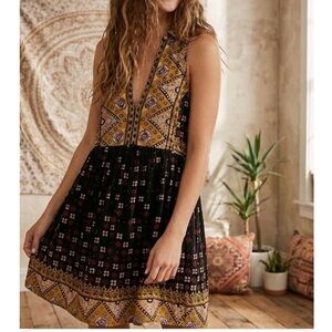 Free People Black and Gold Mini Dress